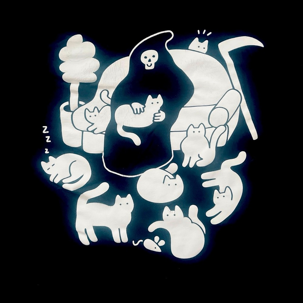 Grim Reaper Loves Cats Large Black T-shirt